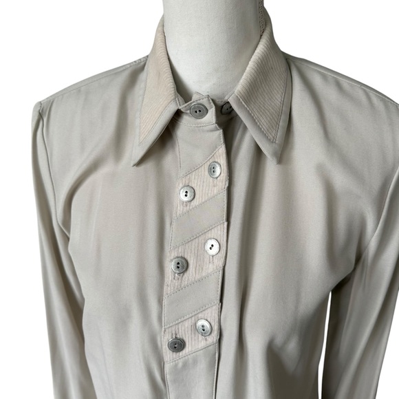Vtg Howard Wolf Beige taupe Button-Up Long Sleeve Shirt corduroy women 4 small - Picture 2 of 6